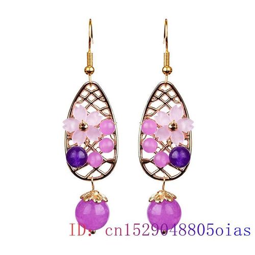 Boucles D'oreilles Fleur De Jade Violet, Zircon 925 Argent, Bijoux En Pierre Précieuse, Amulette En Cristal Naturel, Calcédoine, Breloque, Cadeaux À La Mode