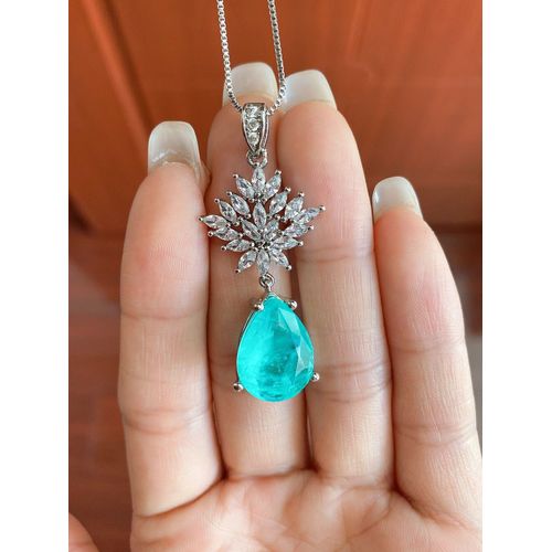 Paraiba En Argent Sterling 925, Ensemble De Boucles D'oreilles/Collier/Pendentif En Moissanite, Tourmaline, Nouvelle Collection De Bijoux Fins Pour Femmes