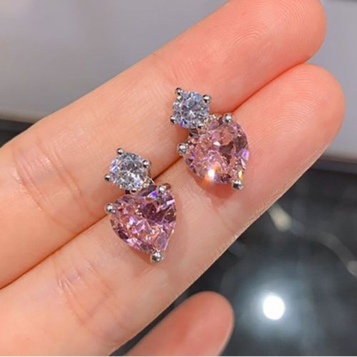 Ensemble De Bijoux Romantiques En Forme De C¿Ur Rose Pour Femmes, Boucles D'oreilles/Pendentif En Moissanite/Collier En Argent 2020, Cadeau Pour Femmes, Tendance 925