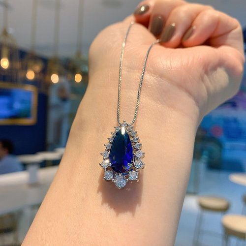 Collier Et Boucles D'oreilles En Argent Sterling 925 Pour Femmes, Ensemble De Bijoux Romantiques En Tanzanite, Pierres Précieuses De Laboratoire Et Diamant, Pendentif Pour Fête De Mariage, Cadeau Idéa