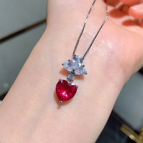 Parure De Bijoux De Mariage En Argent Sterling 925 Pour Femmes, 10x10mm, Pendentif En Forme De C¿Ur, Pierres Précieuses Rubis De Laboratoire, Boucles D'oreilles Pendantes