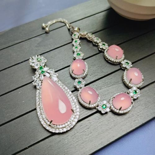 Ensemble De Bijoux En Pierre De Jade Rose Naturelle Pour Femmes, Pendentif, Collier, Bracelet, Breloques En Calcédoine, En Goutte D'eau, Certifié