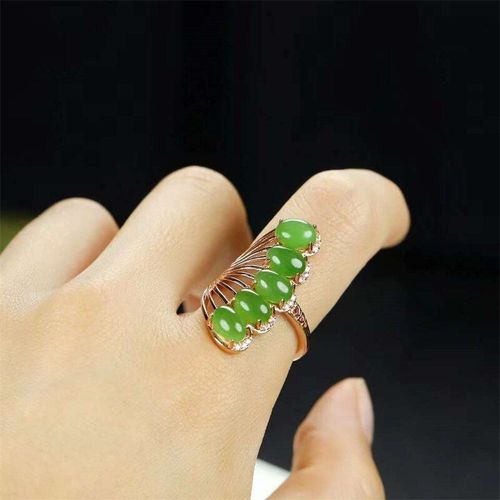 Bague En Jade Naturel Sculpté À La Main, Incrusté D'argent, En Jaspe Réglable, Queue De Phénix, Bijoux À La Mode, Cadeaux De Chance Pour Hommes Et Femmes, Offre Spéciale