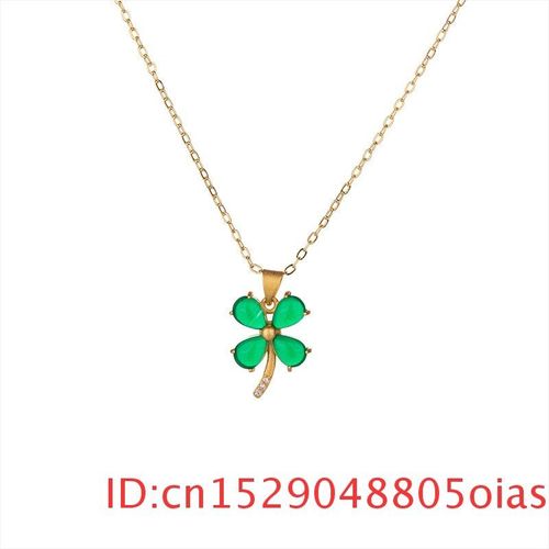 Collier Pendentif Trèfle De Jade Vert Naturel, Amulette, Argent 925, Bijoux Calcédoine À La Mode