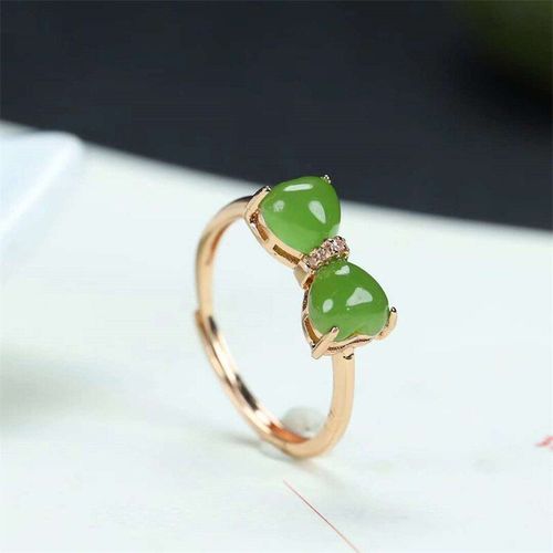 Bague En Jade Naturel Sculpté À La Main, Incrustée D'argent, Réglable, N¿Ud Papillon En Jaspe, Bijoux À La Mode, Cadeaux De Chance Pour Hommes Et Femmes, Offre Spéciale