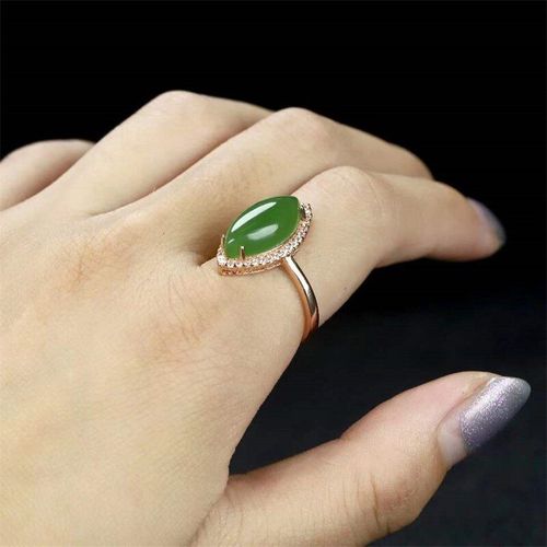 Bague En Jade Naturel Sculpté À La Main, Incrusté D'argent, Réglable En Forme De Goutte De Jaspe, Bijoux À La Mode, Cadeaux De Chance Pour Hommes Et Femmes, Offre Spéciale