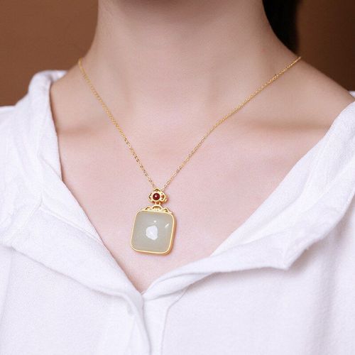 Pendentif En Jade Vert Pour Femmes, Collier En Pierre Précieuse Chinoise, Calcédoine Naturelle, Amulette En Zircon, Bijoux En Cristal Argenté, 925