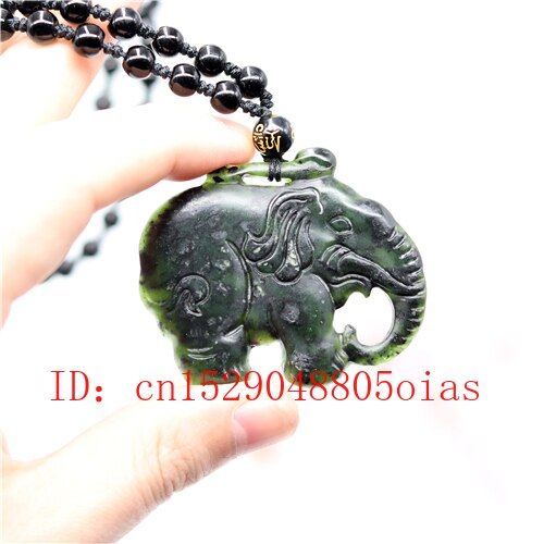 Collier En Jade Avec Pendentif En Forme D'éléphant, Amulette Sculptée, Noir Et Vert Naturel, Collier De Perles, Breloque À La Mode, Cadeaux Pour Femmes