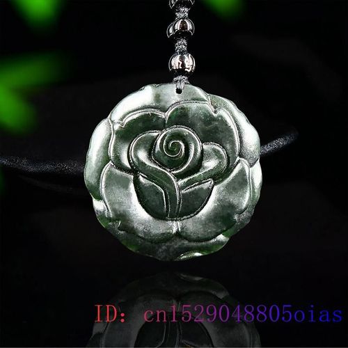Pendentif Rose En Jade Pour Femmes, Bijoux, Accessoires En Obsidienne, Amulette Noire Et Verte, Breloque Naturelle Fleur, Collier Chinois Sculpté