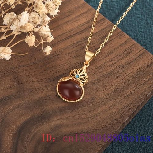 Pendentif Gourde En Jade Rouge, Collier En Argent 925, Cristal Naturel, Calcédoine, Bijoux En Pierre Précieuse, Amulette Chinoise, Zircon