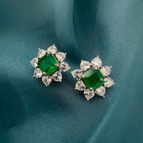 Boucles D'oreilles Rétro En Argent Sterling 925, 10x10mm, Émeraude, Diamant De Laboratoire, Pour Femme, Bijoux Fins Pour Fête De Mariage, Cadeau