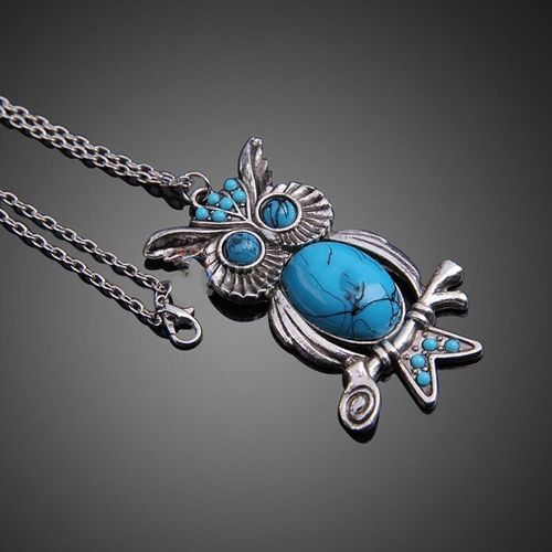 Collier Pendentif Hibou Turquoise Rétro, Chaîne De Chandail À La Mode, Bijoux Fait À La Main, Amulette Porte-Bonheur, Cadeaux Pour Hommes Et Femmes