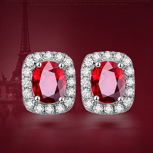 Petites Boucles D'oreilles En Pierres Précieuses Pour Femmes, Élégantes, En Cristal Rouge, À La Mode, Zircon Diamant, Or Blanc, Argent Sterling 925, Bijoux De Luxe