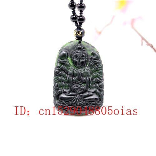 Pendentif En Jade Obsidienne Guanyin Pour Femmes, Collier En Perles Naturelles, Amulette Sculptée, Bijoux Fins, Cadeaux De Charme À La Mode