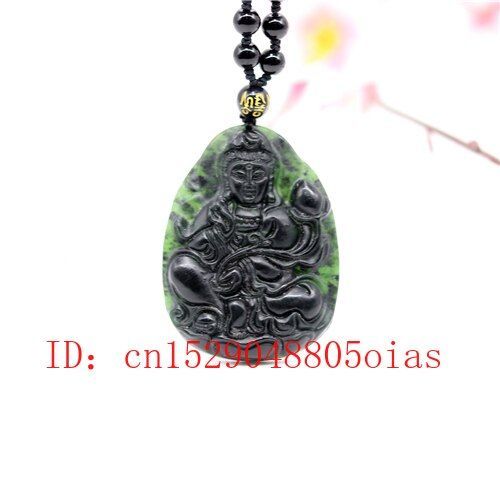 Pendentif En Jade Obsidienne Guanyin Pour Femmes, Collier En Perles Naturelles, Amulette Sculptée, Bijoux Fins, Cadeaux De Charme À La Mode