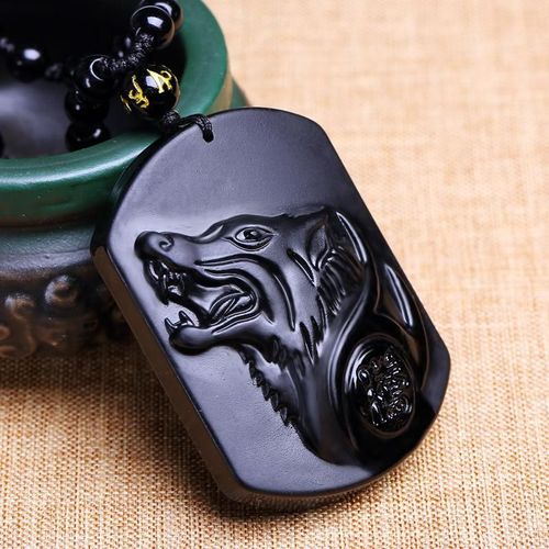 Collier De Perles En Jade Obsidienne Noire Naturelle, Pendentif Loup, Accessoires Sculptés À La Main Chinois, Amulette À La Mode, Cadeaux Pour Hommes Et Femmes