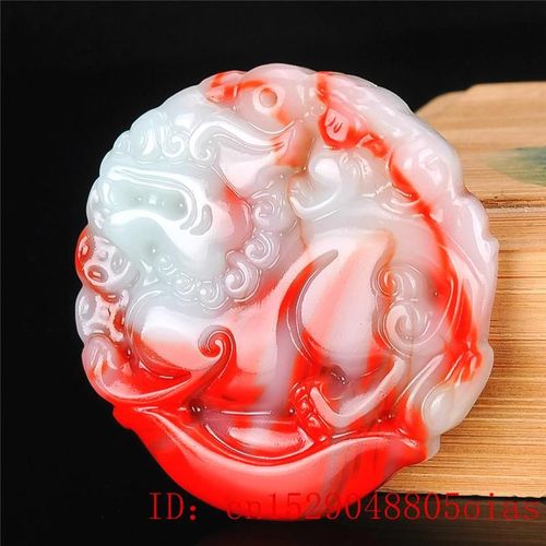 Pendentif En Pierre De Jade Hetian De Couleur Naturelle, Dragon Chinois Rouge Blanc, Bijoux En Jade, Amulette Qilin Sculptée À La Main, Cadeaux Pour Femmes