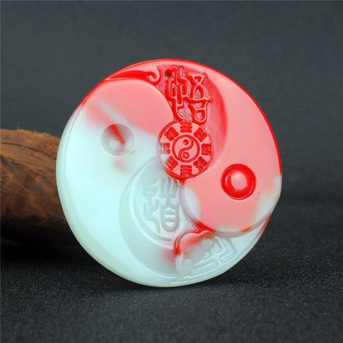 Pendentif En Jade Hetian, Pierre Rouge Et Blanche, Tai Chi Gossip, Bijoux En Jade Chinois, Amulette À Breloques Sculptée, Cadeaux Pour Femmes Et Hommes