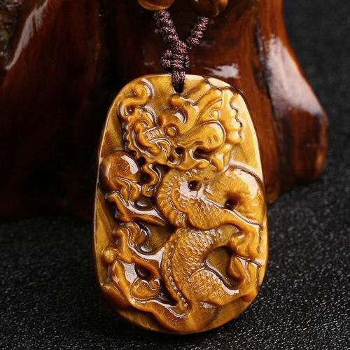 Collier En Jade Jaune Naturel Chinois, Pendentif En Pierre D'oeil De Tigre, Bijoux Amulette Sculptée, Cadeau Pour Femmes Et Hommes