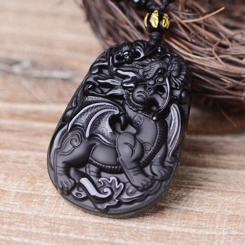 Collier Pendentif Kirin En Obsidienne Noire Et Glacée, Amulette Volante En Cristal Kylin Pour Hommes Et Femmes, Livraison Directe