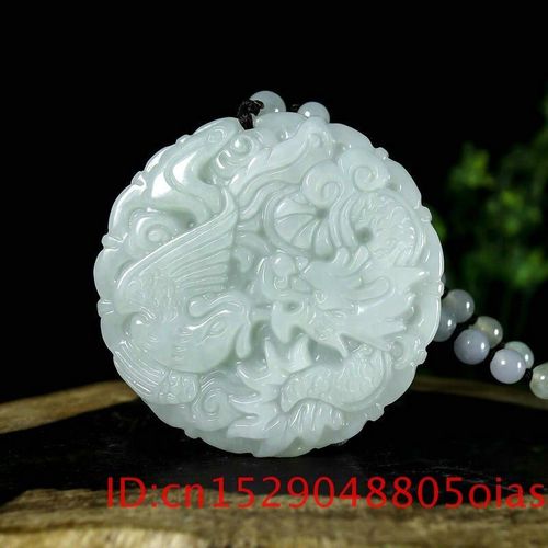 Collier Pendentif En Jade Blanc Naturel, Dragon Émeraude, Phénix, Sculpté À La Main, Breloque Chinoise, Bijoux Cadeaux Pour Hommes Et Femmes