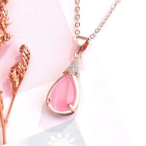 Collier Pendentif Goutte D'eau En Jade Rose, Amulette, Bijoux, Cadeaux De Calcédoine Pour Femmes, Mode, Argent Naturel 925