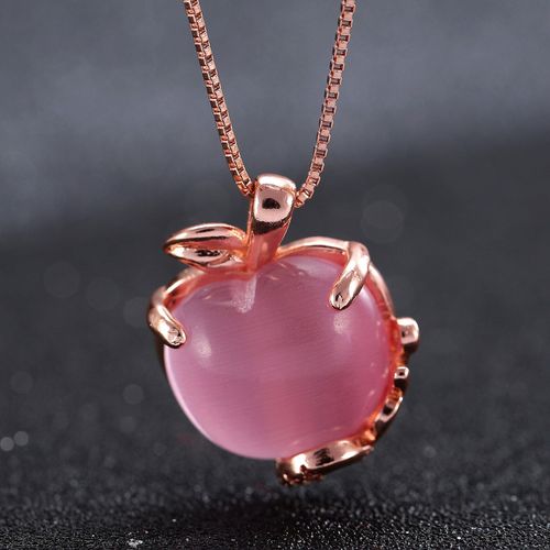 Collier Pendentif Pomme En Jade Rose Pour Femmes, Amulette, Bijoux À La Mode, Calcédoine Naturelle, Cadeau En Argent 925