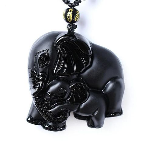 Pendentif Mère Éléphant En Pierre D'obsidienne 100%, Bijoux Fins, Pour Éloigner Le Mal, De Bon Augure, Collier Pour Hommes Et Femmes