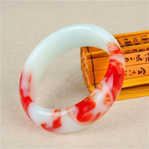 Bracelet En Jade Naturel Sculpté À La Main, Poulet Sang Rouge Et Blanc, Baranglet 56-62mm, À La Mode, Cadeaux De Chance Pour Hommes Et Femmes, Offre Spéciale