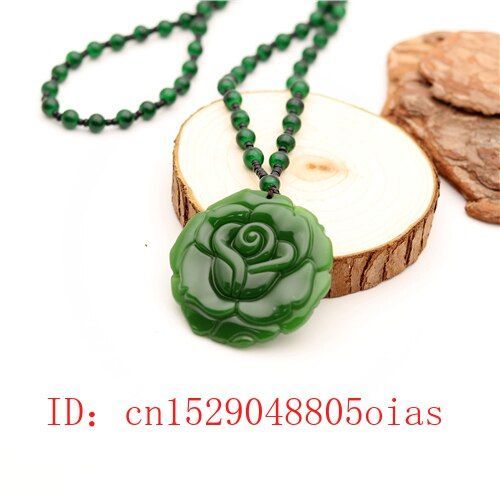 Pendentif Rose De Jade Chinois Vert Naturel, Collier De Perles, Breloque De Mode, Bijoux Amulette Sculptée, Cadeaux Pour Femmes Et Hommes