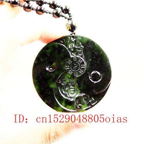 Pendentif En Jade Chinois Tai Chi Gossip, Noir Et Vert Naturel, Collier De Perles, Amulette Sculptée En Obsidienne, Cadeaux Pour Hommes