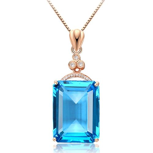 Grand Aigue-Marine Pierres Précieuses Diamant Pendentif Colliers Pour Femmes, Bleu Cristal Rose Or Couleur Ras Du Cou Chaîne Bijoux Bague Cadeau