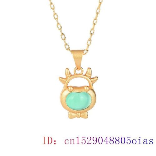 Collier En Argent 925 Avec Pendentif Bovin En Jade Vert, Calcédoine Chinoise, Zircon, Bijoux Amulette En Cristal Naturel, À La Mode