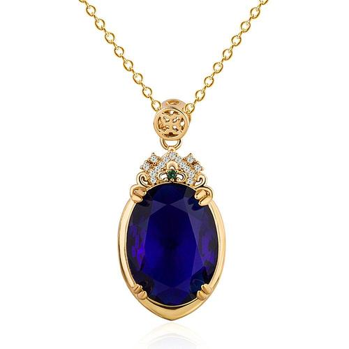 Collier Vintage En Saphir Ovale Avec Pendentif En Cristal Bleu Pour Femmes, Bijoux Ras Du Cou, Couleur Or 18k