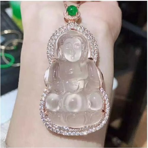 Pendentif En Jade Guanyin De Glace Naturelle, En Argent Sterling 925, Or Rose, Chaîne Supplémentaire, Bijoux En Jade
