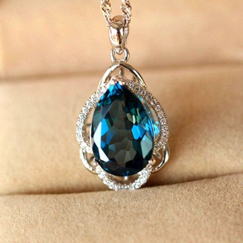 Collier À Pendentif En Cristal Bleu Pour Femmes, Pierres Précieuses Saphir, Blanc, Or, Argent, Bijoux De Luxe En Diamant, Ras Du Cou, Cadeau