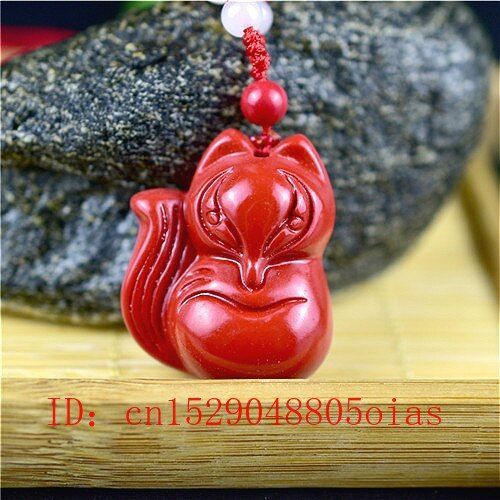 Collier Pendentif En Pierre De Cinabre Organique Rouge Naturelle Chinoise, Amulette Porte-Bonheur, Renard, Bijoux À La Mode, Cadeaux Pour Femmes Et Hommes