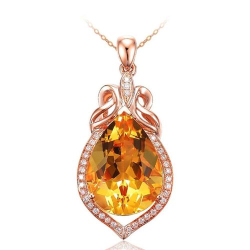 Colliers À Pendentif En Cristal Jaune Pour Femmes, Or Rose, Chaîne Ras Du Cou En Diamant, Bijoux De Luxe, Cadeau, 18k