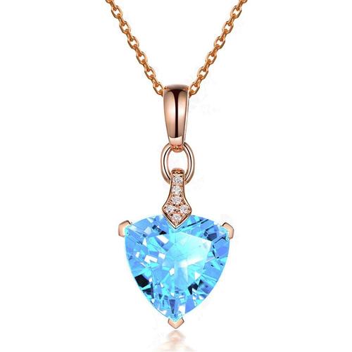 Collier Avec Pendentif C¿Ur En Cristal Citrine, Améthyste Et Aigue-Marine, Bijoux En Diamant Pour Femmes Et Filles, 3 Couleurs, Or Rose, Cadeau De Fiançailles