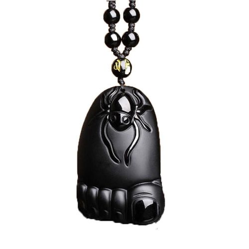 Pendentif En Obsidienne Noire Naturelle, Amulette Sculptée À La Main, Collier Pour Homme Et Femme Avec Chaîne Cadeau, Livraison Directe