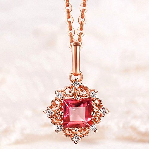 Colliers Ras Du Cou Vintage En Pierres Précieuses Rubis Pour Femmes, Pendentif En Cristal Rouge, Diamants De Couleur Or Rose, Bijoux Cadeau