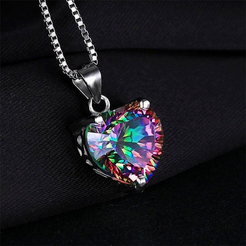 Colliers À Pendentif En Cristal Multicolore Pour Femmes, Petit C¿Ur, Pierres Précieuses, Zircon, Diamants, Blanc, Or, Argent, Ras Du Cou, Bijoux Cadeau