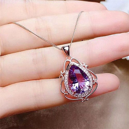 Colliers Vintage En Cristal Améthyste Pour Femmes, Pendentif En Diamant, Couleur Or Rose, Chaîne Ras Du Cou, Bijoux