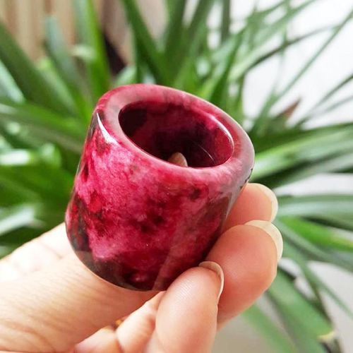 Bague En Pierre De Jade Rouge Véritable Pour Hommes Et Femmes, Large, Fleur De Pêche Naturelle, Accessoires De Bijoux À La Mode, Cadeaux Pour Hommes