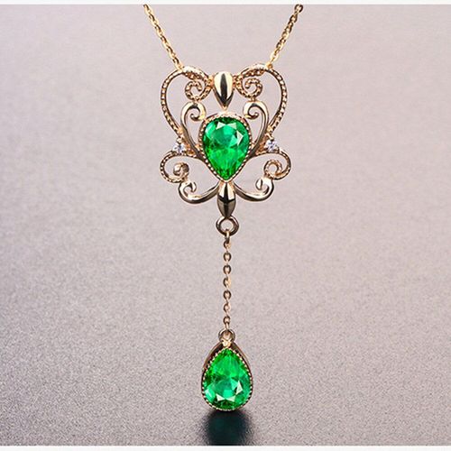 Pendentif En Pierres Précieuses Émeraude Pour Femmes, Collier En Cristal Vert, Vintage, Goutte De Couleur Or 18k, Bijoux Uniques, Cadeau De Noël Pour Femmes