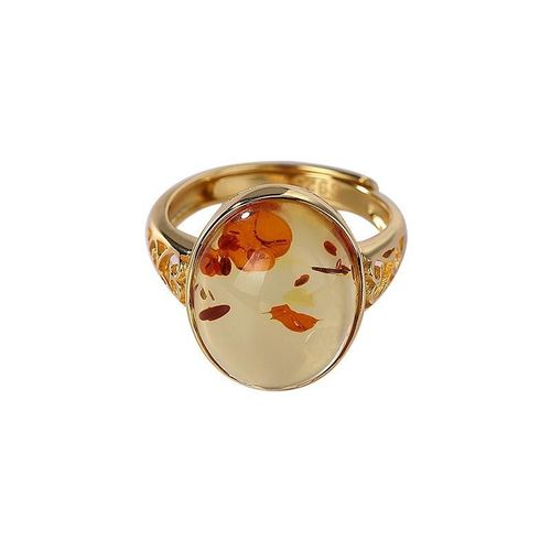 Bague En Argent Sterling Avec Fleur D'ambre De La Baltique Naturelle, Bijoux Fins Ajustables Pour Femmes, En Argent Plaqué Or 925