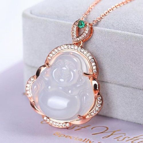 Pendentif Bouddha En Jade Naturel, Avec Argent Sterling 925, Or Rose, Chaîne Supplémentaire, Bijoux En Jade, Diamant