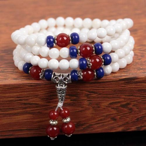 Bracelet En Coquillage Blanc Naturel Pour Femmes, Bijoux Fins, Véritables Coquillages, 108 Perles, Mala, Élastique, Accessoires De Bijouterie