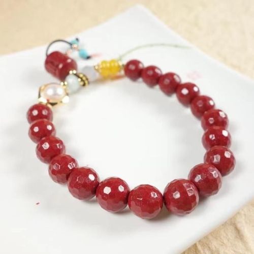Bracelet De Cinabre Rouge Organique Naturel Pour Femmes, Perles De Pierre, Bracelets Perlés Élastiques, Bijoux Faits À La Main, Amulette, Cadeaux
