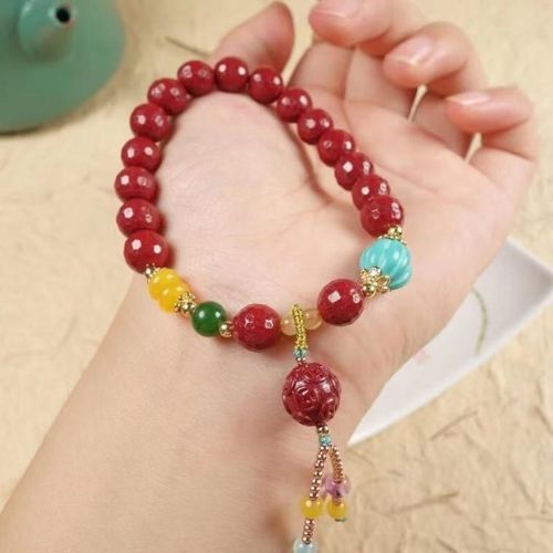 Bracelet De Cinabre Rouge Biologique Naturel Pour Femmes, Fine Perle De Cinabre Élastique, Accessoires De Bijoux Faits À La Main